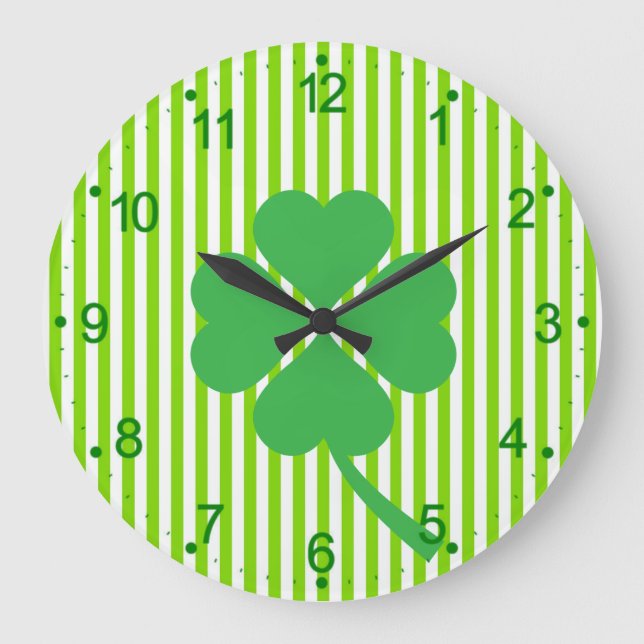 Reloj Redondo Grande Lucky Four Leaf Shamrock Design-87906 (Anverso)