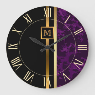 Reloj Redondo Grande Lujo Elegante Moderno Mármol Negro Dorado