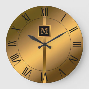 Reloj Redondo Grande Lujo Elegante Moderno Mármol Negro Dorado