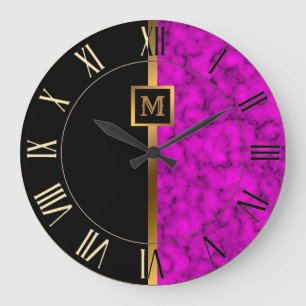 Reloj Redondo Grande Lujo Elegante Moderno Mármol Negro Dorado