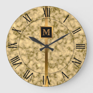 Reloj Redondo Grande Lujo Elegante Moderno Mármol Negro Dorado