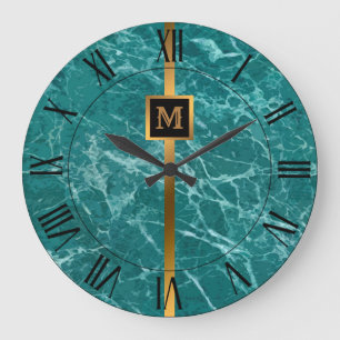 Reloj Redondo Grande Lujo Elegante Moderno Mármol Negro Oro