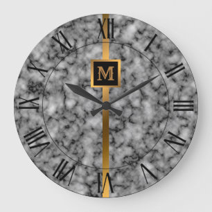 Reloj Redondo Grande Lujo Elegante Moderno Mármol Negro Oro