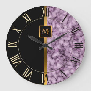 Reloj Redondo Grande Lujo Elegante Moderno Mármol Negro Oro