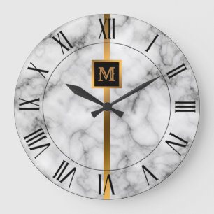 Reloj Redondo Grande Lujo Elegante Moderno Mármol Negro Oro
