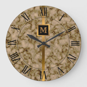 Reloj Redondo Grande Lujo Elegante Moderno Mármol Negro Oro