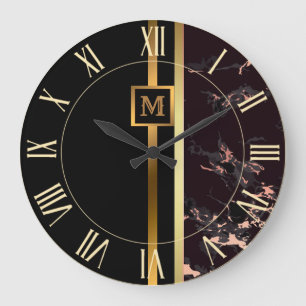 Reloj Redondo Grande Lujo Elegante Moderno Mármol Negro Oro