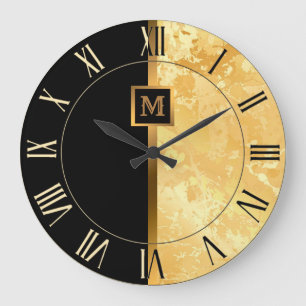 Reloj Redondo Grande Lujo Elegante Moderno Mármol Negro Oro