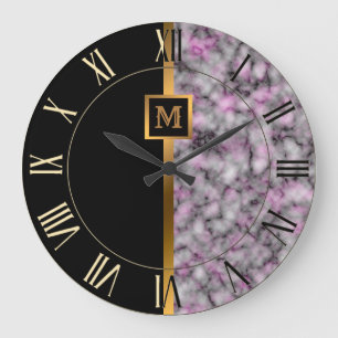 Reloj Redondo Grande Lujo Elegante Moderno Mármol Negro Oro