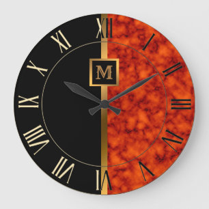 Reloj Redondo Grande Lujo Elegante Moderno Mármol Negro Oro