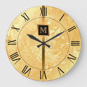 Reloj Redondo Grande Lujo Elegante Moderno Mármol Negro Oro