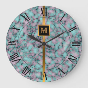 Reloj Redondo Grande Lujo Elegante Moderno Mármol Negro Oro