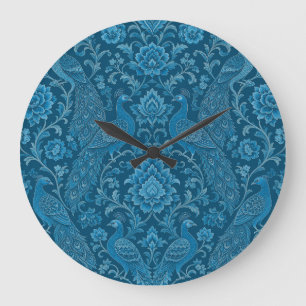 Reloj Redondo Grande Lujo Persa Este Patrón Azul Pavo Real Rico