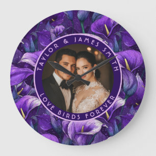 Reloj Redondo Grande Lujosas Lirios de Calla Morados Encantan Tradición
