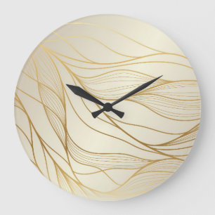 Reloj Redondo Grande Lujosas Olas Doradas: Diseño de Vintage Premium