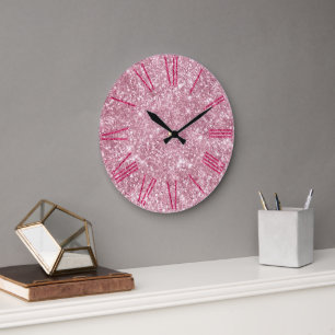 Reloj Redondo Grande Lujoso Glitter Rosa