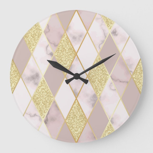 Reloj Redondo Grande Lujoso Marble Golden Geométrico (Anverso)
