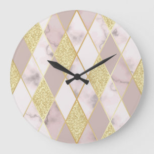 Reloj Redondo Grande Lujoso Marble Golden Geométrico