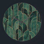Reloj Redondo Grande Lujoso patrón Art Deco Verde y Oro<br><div class="desc">Lujoso patrón Art Deco Verde y Oro</div>