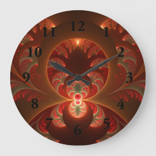 Reloj Redondo Grande Luminoso fractal abstracto moderno naranja rojo
