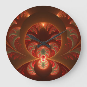 Reloj Redondo Grande Luminoso fractal abstracto moderno naranja rojo