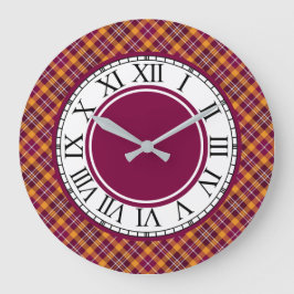 Reloj Redondo Grande Luminoso Naranja y maroon Sporty Plaid