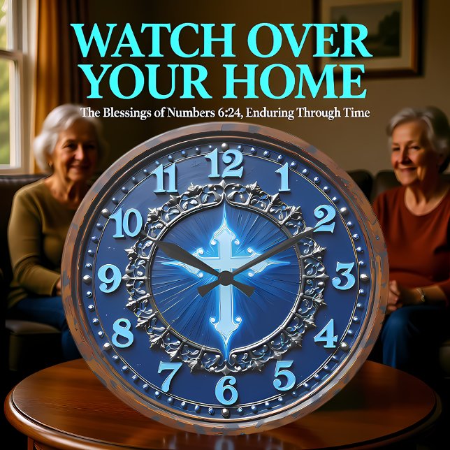 Reloj Redondo Grande Luminous Azure Cross Ornate (Subido por el creador)