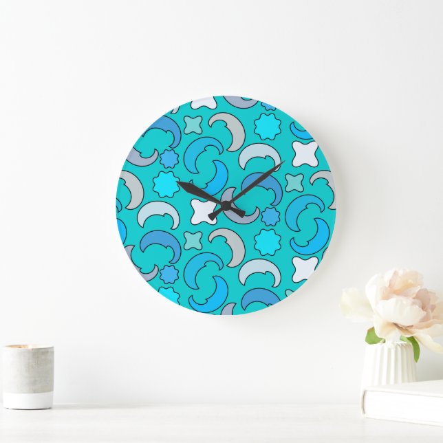 Reloj Redondo Grande Luna Azul nublada (Hogar)
