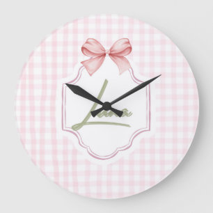 Reloj Redondo Grande Luna Baby Nursery Bow & Gingham Personalizado