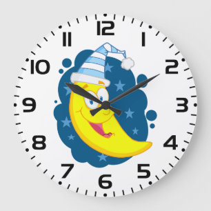 Reloj Redondo Grande Luna de dibujos animados linda plátano con gorro d