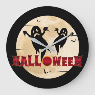 Reloj Redondo Grande Luna de Halloween Silueta Fantasmas Murciélagos