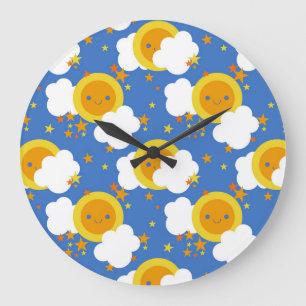 Reloj Redondo Grande Luna Kawaii Caída, Estrellas, Sol
