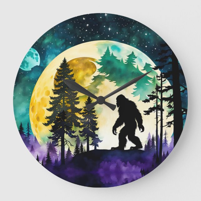 Reloj Redondo Grande Luna llena Sasquatch en la montaña (Anverso)