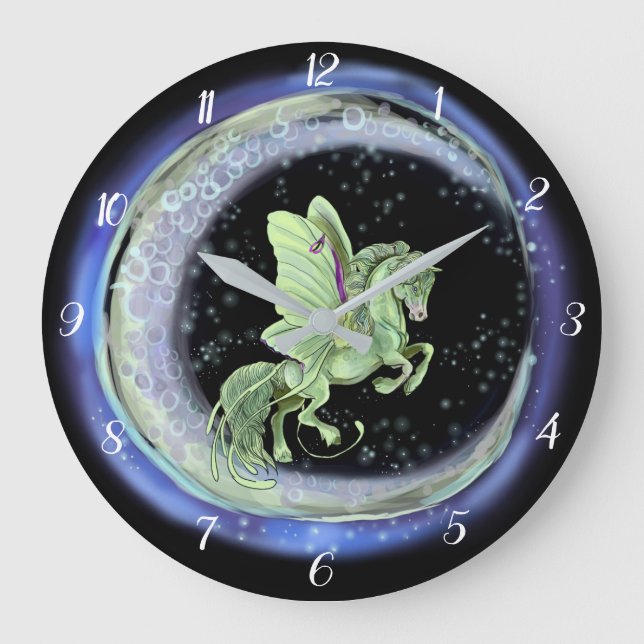 Reloj Redondo Grande Luna Moonduster Moth Fairy Horse (Anverso)