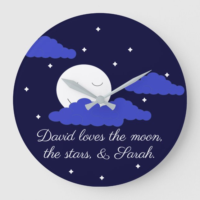 Reloj Redondo Grande Luna romántica con estrellas (Anverso)