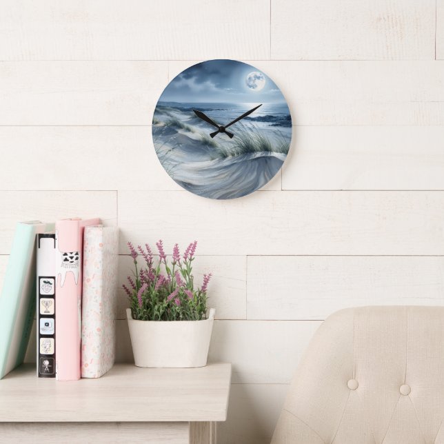 Reloj Redondo Grande Luna sobre mar en calma (Sala de lectura)