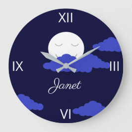 Reloj Redondo Grande Luna sonriente con nubes oscuras