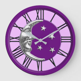 Reloj Redondo Grande Luna y Estrellas Art Deco - Ametist Purple & Silve