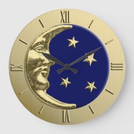 Reloj Redondo Grande Luna y estrellas Art Deco - Azul marino y oro