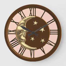 Reloj Redondo Grande Luna y Estrellas Art Deco - Peach, Brown & Gold