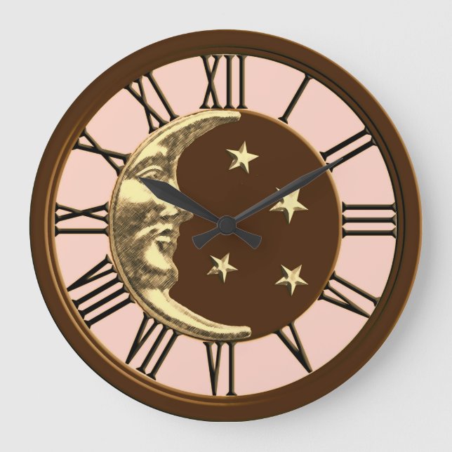 Reloj Redondo Grande Luna y Estrellas Art Deco - Peach, Brown & Gold (Anverso)