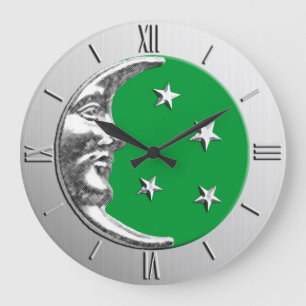 Reloj Redondo Grande Luna y estrellas del art déco - verde y plata de