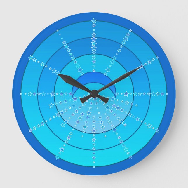 Reloj Redondo Grande Luna y estrellas Mandala - Azul y Aqua (Anverso)