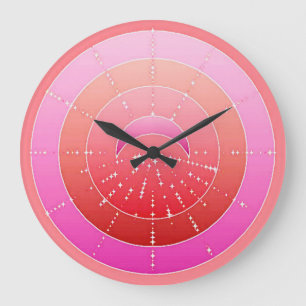 Reloj Redondo Grande Luna y estrellas Mandala - Rosa de coral y orquíde