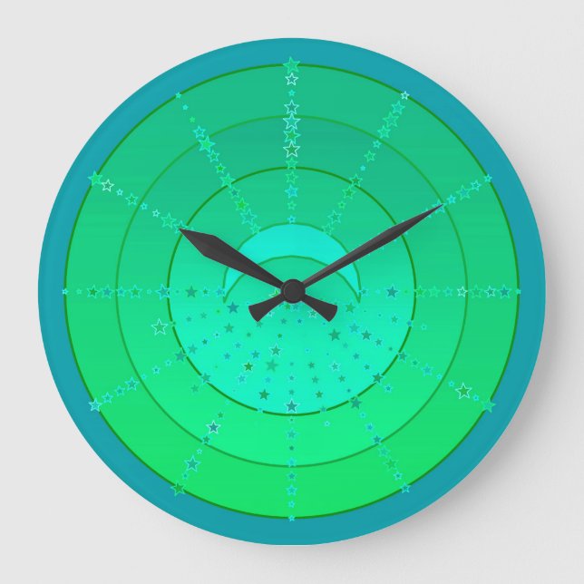 Reloj Redondo Grande Luna y estrellas Mandala - Verde Esmeralda (Anverso)
