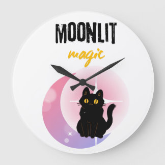 Reloj Redondo Grande Luna y Gato Negro