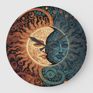 Reloj Redondo Grande Luna y Sol Retro Vintage