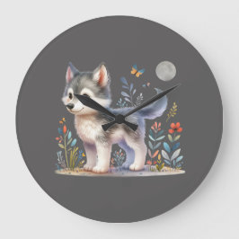 Reloj Redondo Grande Lunar Cub - Baby Wolf Wall Clock