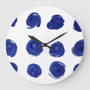 Reloj Redondo Grande Lunares, acuarela azul añil.