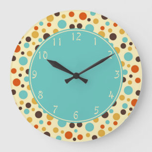 Reloj Redondo Grande Lunares azules del centro Retro Azul Amarillo Rojo